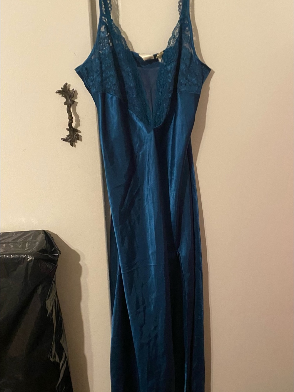 Victoria's Secret Jade Teal Lace-Trim Satin Slip Dress